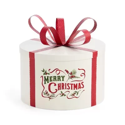 Martha Stewart 11in Metal Hat Box Christmas Tabletop Decor
