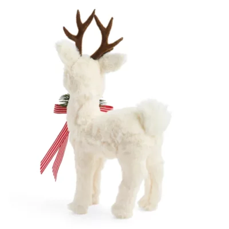 North Pole Trading Co. Standing White Fuzzy Reindeer Christmas Tabletop Decor