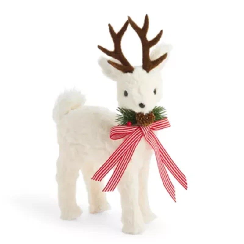 North Pole Trading Co. Standing White Fuzzy Reindeer Christmas Tabletop Decor