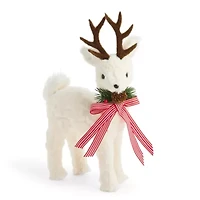 North Pole Trading Co. Standing White Fuzzy Reindeer Christmas Tabletop Decor