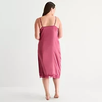 Ambrielle Womens Plus Satin Sleeveless V Neck Chemise