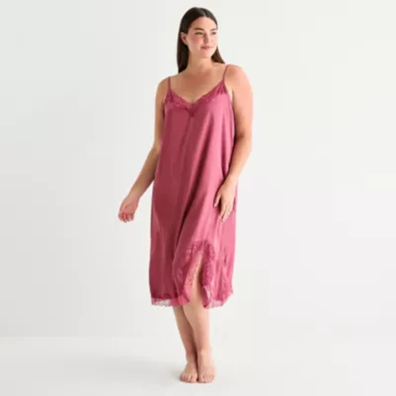 Ambrielle Womens Plus Satin Sleeveless V Neck Chemise