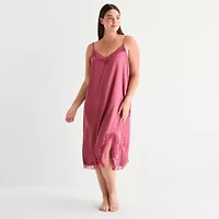 Ambrielle Womens Plus Satin Sleeveless V Neck Chemise