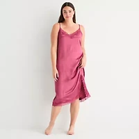 Ambrielle Womens Plus Satin Sleeveless V Neck Chemise