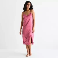 Ambrielle Womens Satin Sleeveless V Neck Chemise