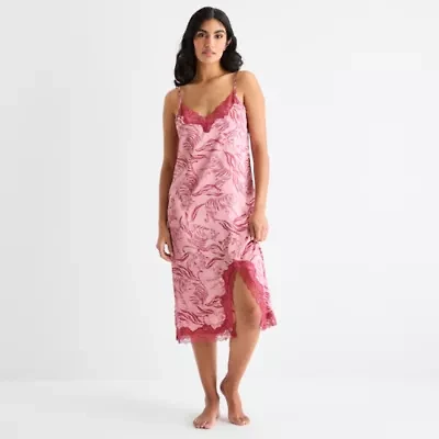 Ambrielle Womens Satin Sleeveless V Neck Chemise