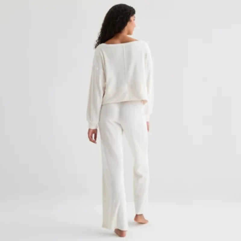 Arizona Body Womens Rib Round Neck Long Sleeve 2-pc. Juniors Pajama Sets