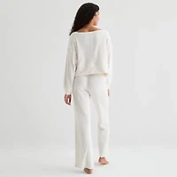 Arizona Body Womens Rib Round Neck Long Sleeve 2-pc. Juniors Pajama Sets