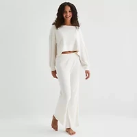 Arizona Body Womens Rib Round Neck Long Sleeve 2-pc. Juniors Pajama Sets