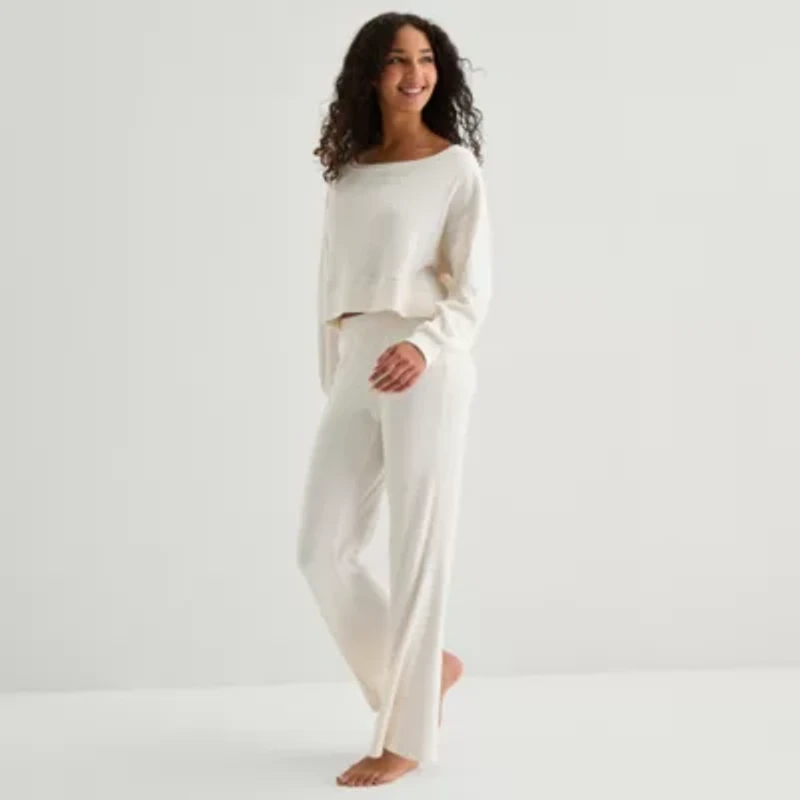 Arizona Body Womens Rib Round Neck Long Sleeve 2-pc. Juniors Pajama Sets