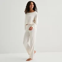 Arizona Body Womens Rib Round Neck Long Sleeve 2-pc. Juniors Pajama Sets