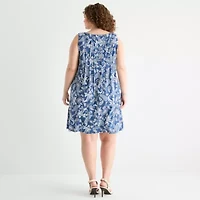 Perceptions Womens Plus Sleeveless Paisley Shift Dress