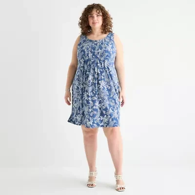 Perceptions Womens Plus Sleeveless Paisley Shift Dress