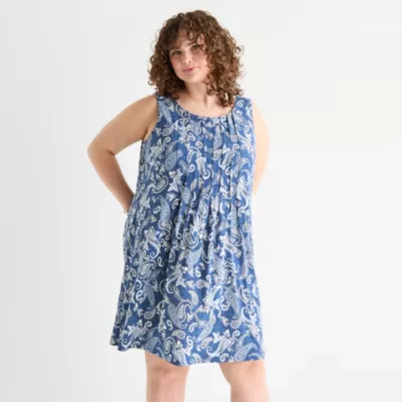 Perceptions Womens Sleeveless Paisley Plus Shift Dress