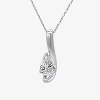 Womens 1 CT. T.W. Lab Grown White Diamond 10K White Gold Pear 18 Inch Pendant Necklace
