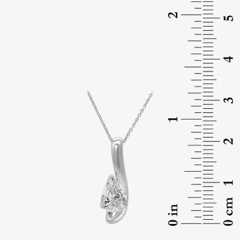 Womens 1 CT. T.W. Lab Grown White Diamond 10K White Gold Pear 18 Inch Pendant Necklace