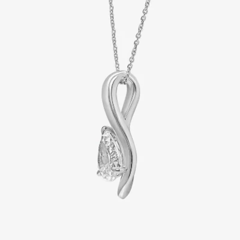 Womens 1 CT. T.W. Lab Grown White Diamond 10K White Gold Pear 18 Inch Pendant Necklace