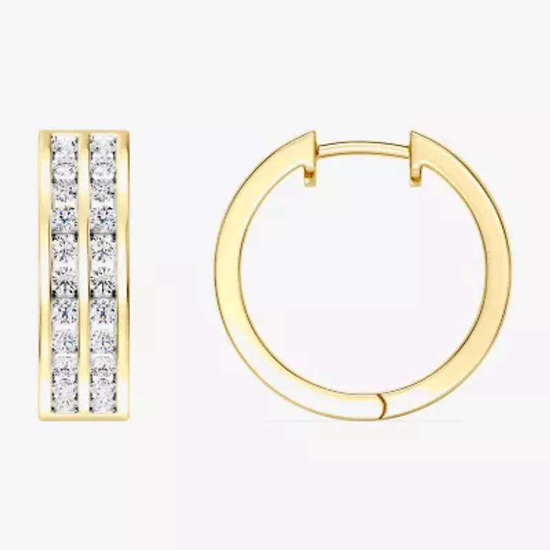 Womens 1 CT. T.W. Lab Grown White Diamond 14K Gold Over Silver Sterling Silver 17.9mm Hoop Earrings