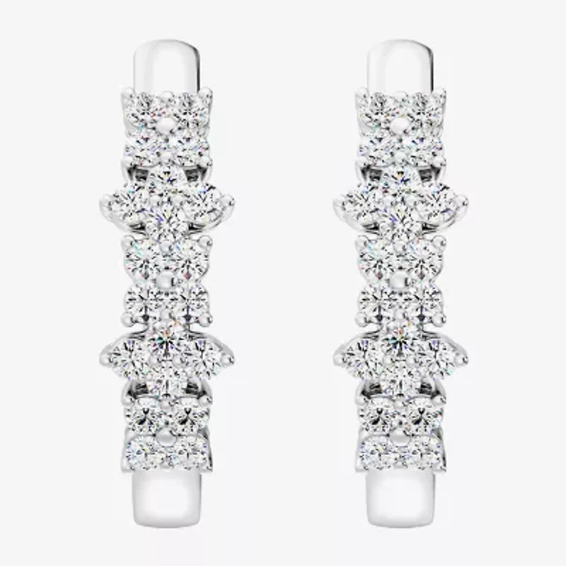 Womens 1 CT. T.W. Lab Grown White Diamond Sterling Silver 23.3mm Hoop Earrings
