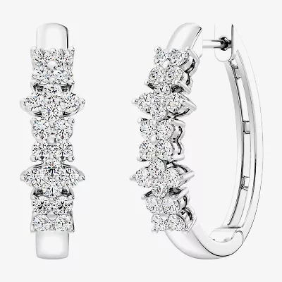Womens 1 CT. T.W. Lab Grown White Diamond Sterling Silver 23.3mm Hoop Earrings