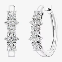 Womens 1 CT. T.W. Lab Grown White Diamond Sterling Silver 23.3mm Hoop Earrings