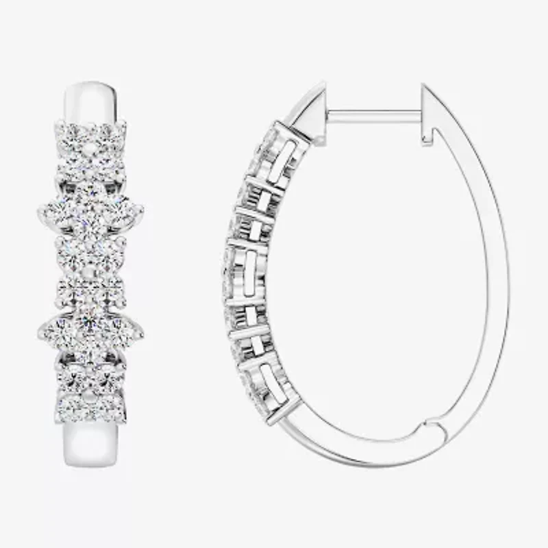 Womens 1 CT. T.W. Lab Grown White Diamond Sterling Silver 23.3mm Hoop Earrings