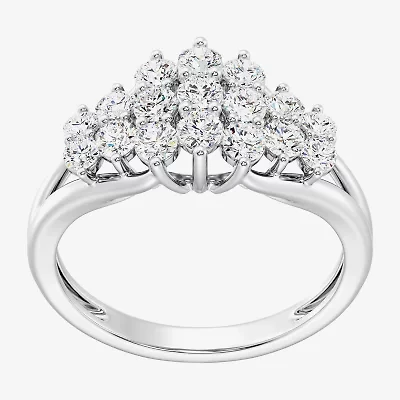 Womens 1 CT. T.W. Lab Grown White Diamond Sterling Silver Cocktail Ring