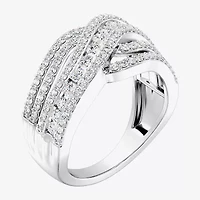 Womens 1 CT. T.W. Lab Grown White Diamond Sterling Silver Cocktail Ring