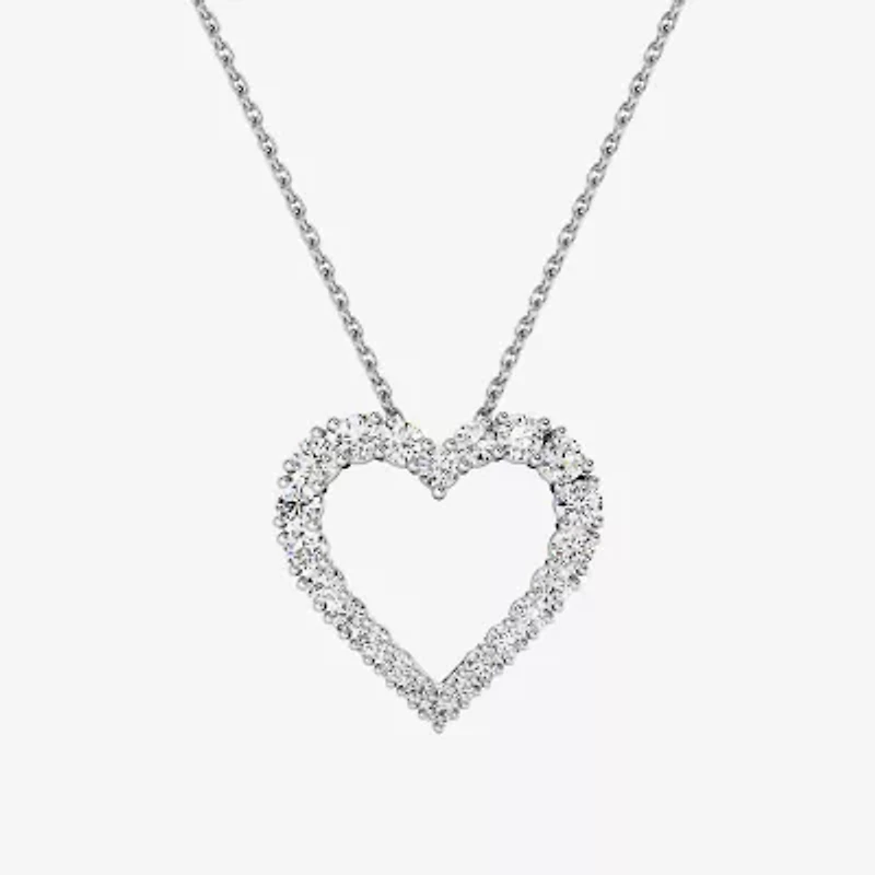 Womens 1 CT. T.W. Lab Grown White Diamond Sterling Silver Heart 18 Inch Pendant Necklace