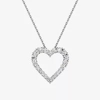 Womens 1 CT. T.W. Lab Grown White Diamond Sterling Silver Heart 18 Inch Pendant Necklace