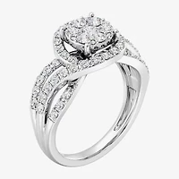 Womens 1 CT. T.W. Lab Grown White Diamond Sterling Silver Round Side Stone Cocktail Ring