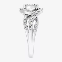 Womens 1 CT. T.W. Lab Grown White Diamond Sterling Silver Round Side Stone Cocktail Ring
