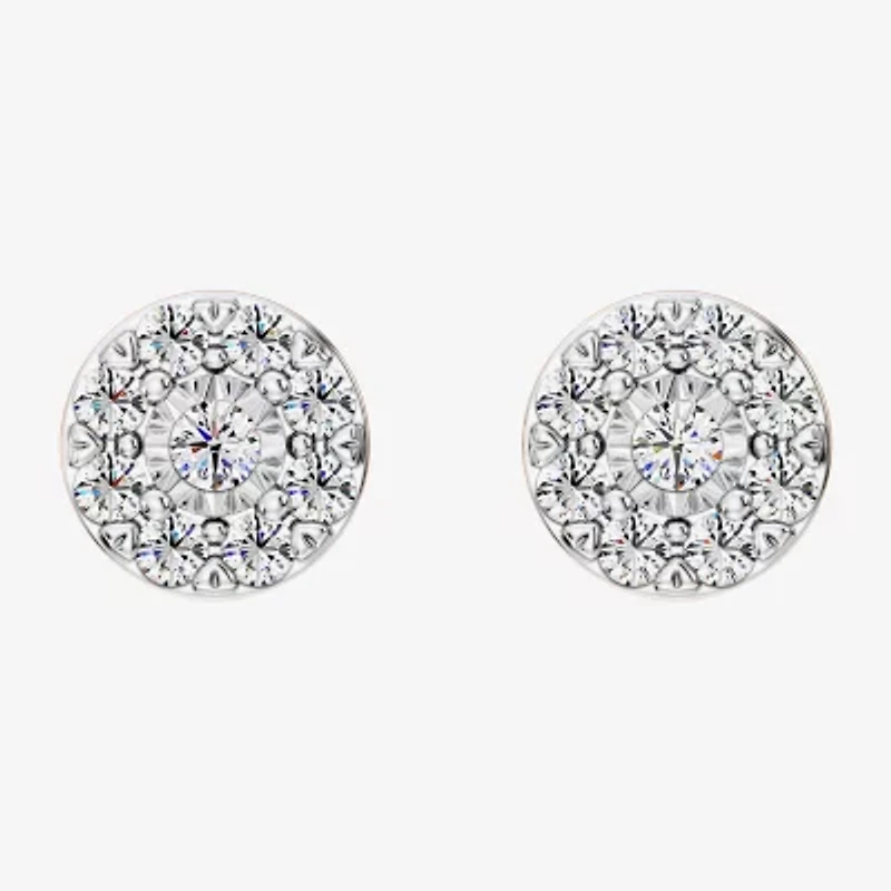 1 CT. T.W. Lab Grown White Diamond Sterling Silver 9.7mm Round Stud Earrings
