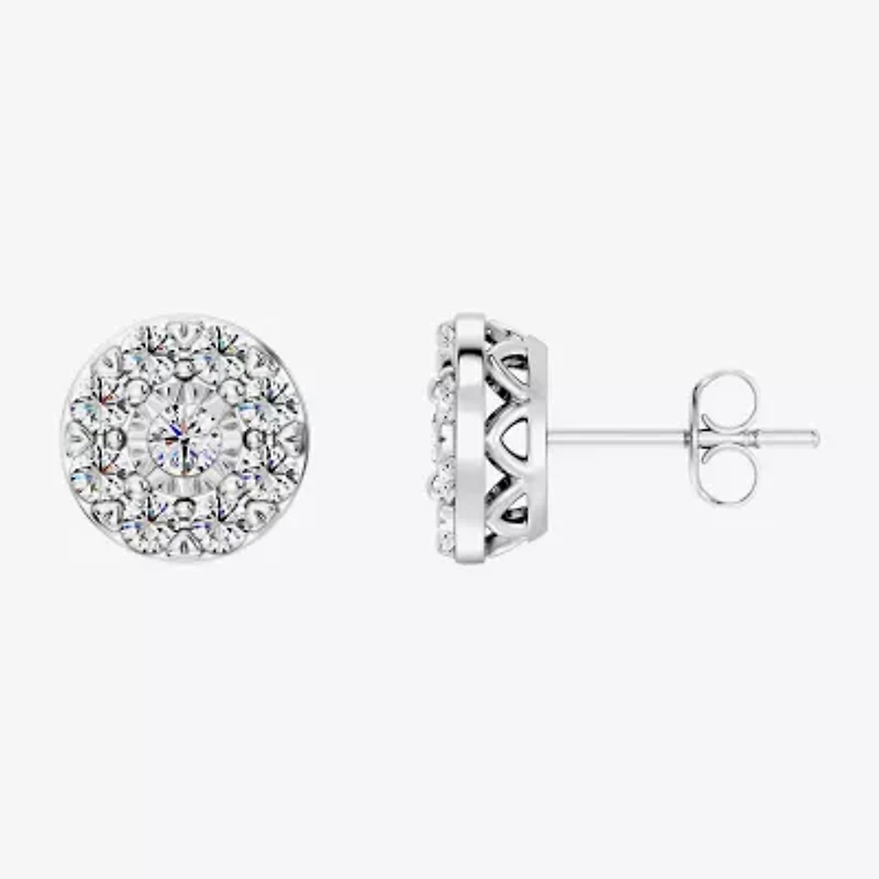 1 CT. T.W. Lab Grown White Diamond Sterling Silver 9.7mm Round Stud Earrings