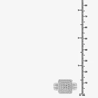 Womens 1 CT. T.W. Lab Grown White Diamond Sterling Silver Cushion Halo Side Stone Cocktail Ring