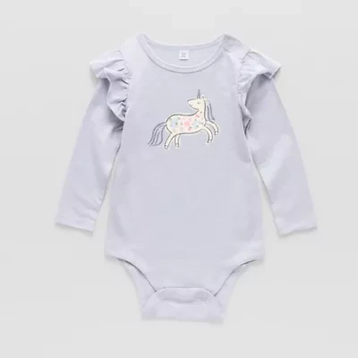 Okie Dokie Baby Girls Round Neck Long Sleeve Bodysuit