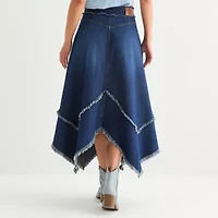 Frye and Co. Hanky Hem Womens Midi Denim Skirt