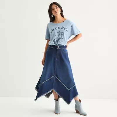 Frye and Co. Hanky Hem Womens Midi Denim Skirt