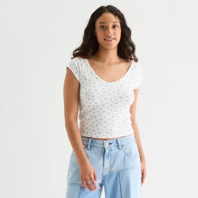 Arizona Womens V Neck Short Sleeve Juniors T-Shirt