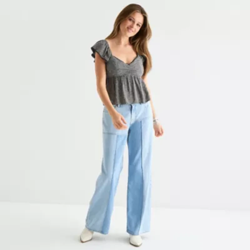 Arizona Womens Juniors Sweetheart Neck Sleeveless Babydoll Top