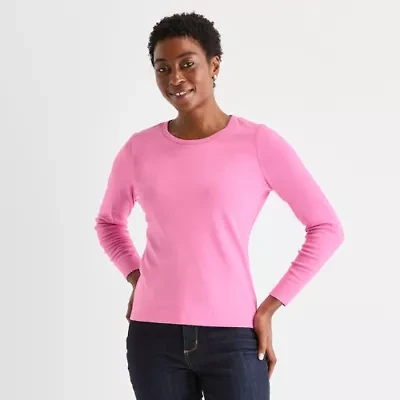 St. John's Bay Womens Crew Neck Long Sleeve T-Shirt