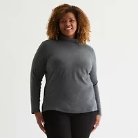 St. John's Bay Womens Long Sleeve Mock Neck Top Plus