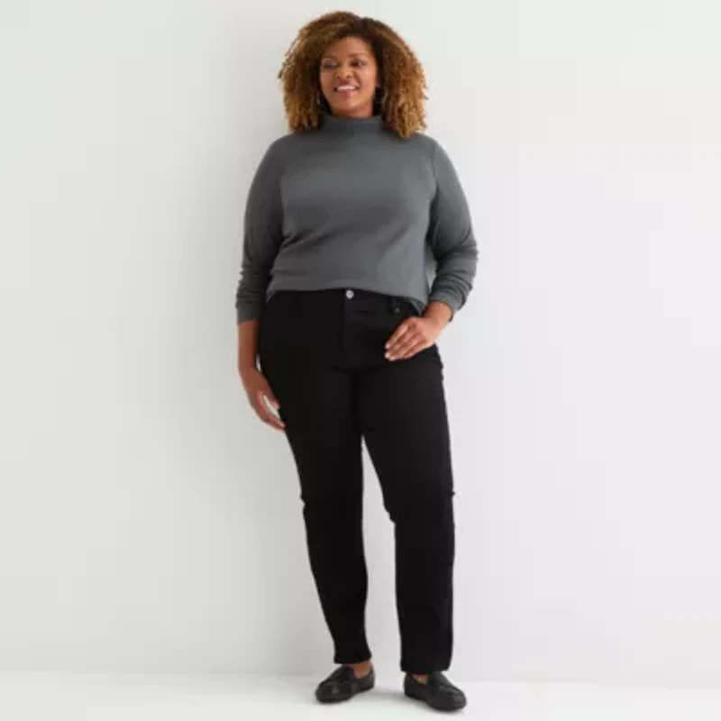 St. John's Bay Womens Long Sleeve Mock Neck Top Plus