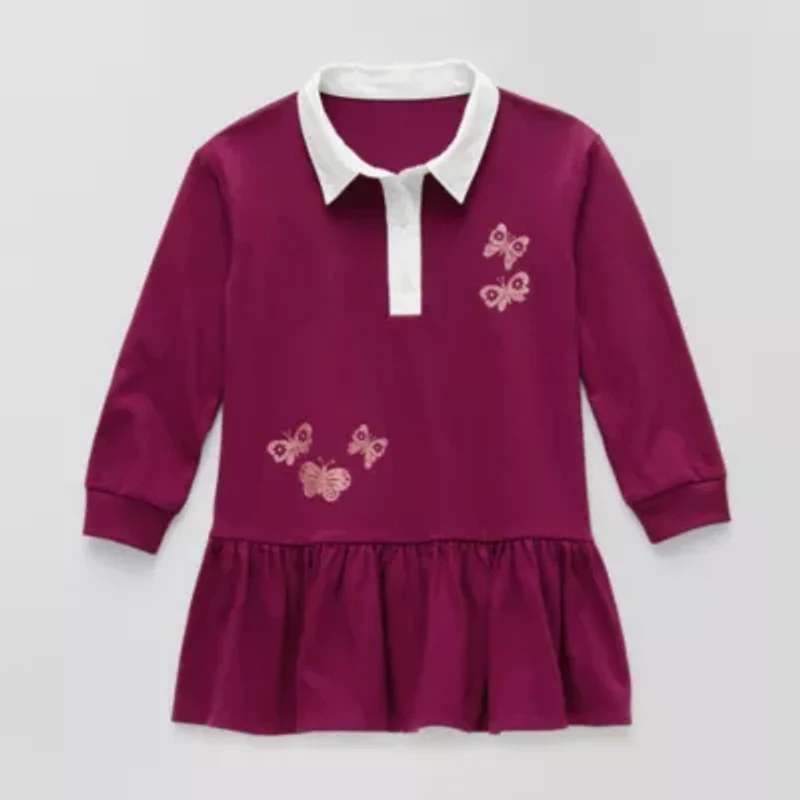 Okie Dokie Toddler & Little Girls Long Sleeve Cuffed A-Line Dress