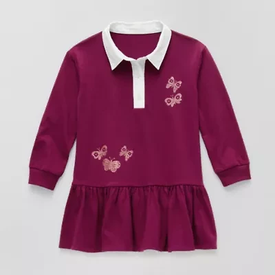 Okie Dokie Toddler & Little Girls Long Sleeve Cuffed A-Line Dress
