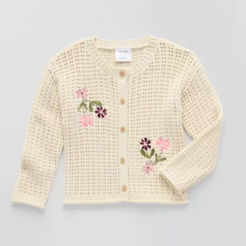 Okie Dokie Toddler & Little Girls Crew Neck Long Sleeve Floral Cardigan