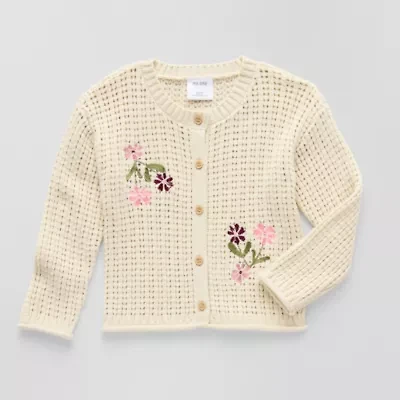 Okie Dokie Toddler & Little Girls Crew Neck Long Sleeve Floral Cardigan