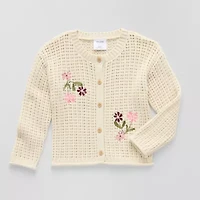 Okie Dokie Toddler & Little Girls Crew Neck Long Sleeve Floral Cardigan