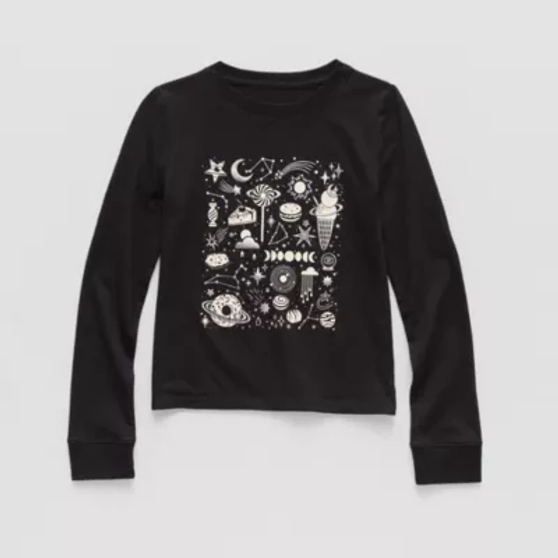 Thereabouts Little & Big Kid Girls Crew Neck Long Sleeve Regular Fit Graphic T-Shirt