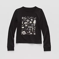 Thereabouts Little & Big Kid Girls Crew Neck Long Sleeve Regular Fit Graphic T-Shirt